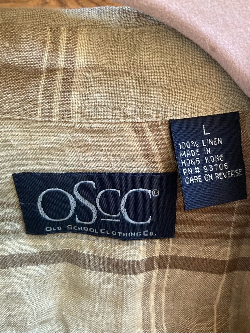 5/$15 OSCC Men’s Brown Plaid Linen LS Button-up Shirt Large - Picture 3 of 7